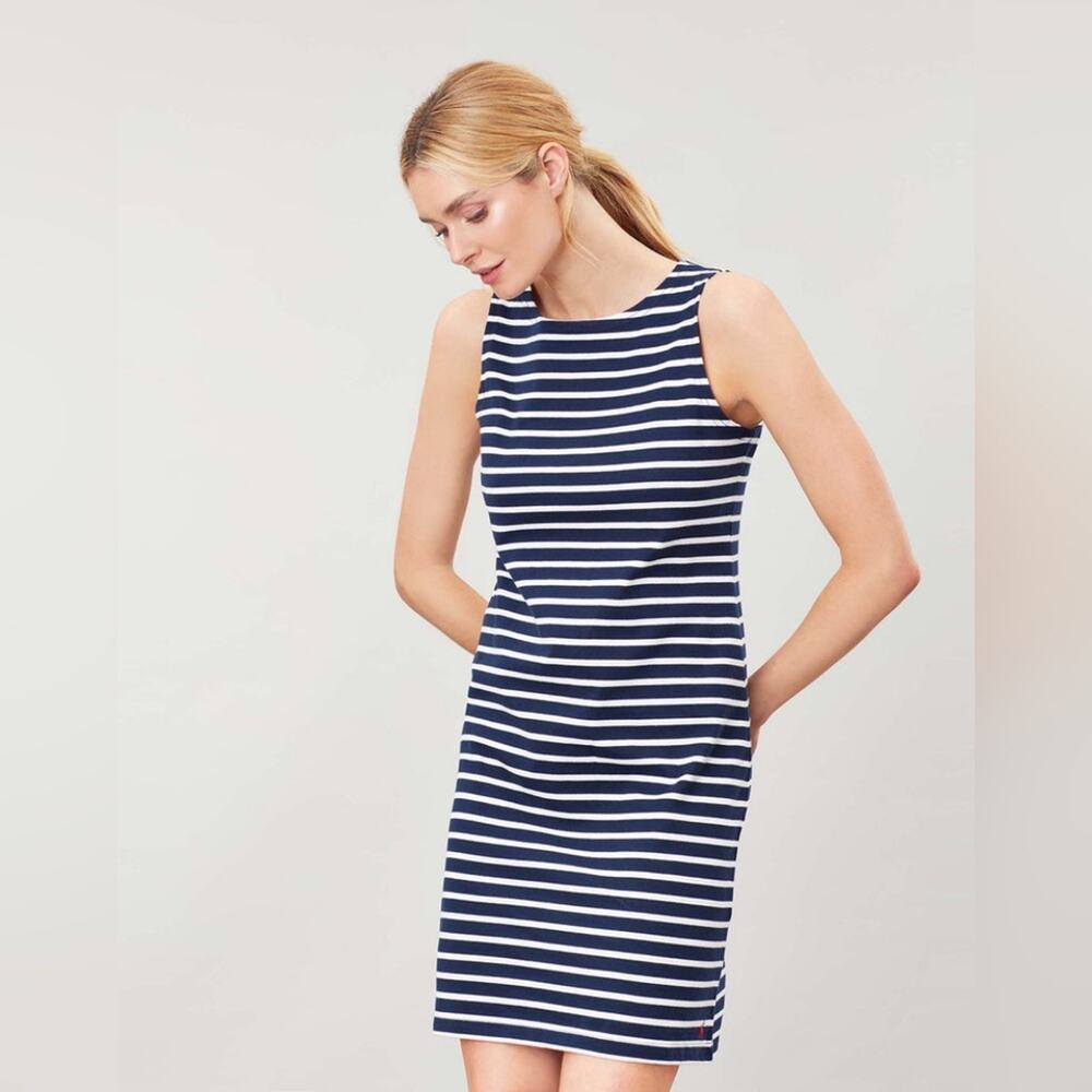 Joules Sleeveless Stripe Dress Size 8 Navy Blue White NWT